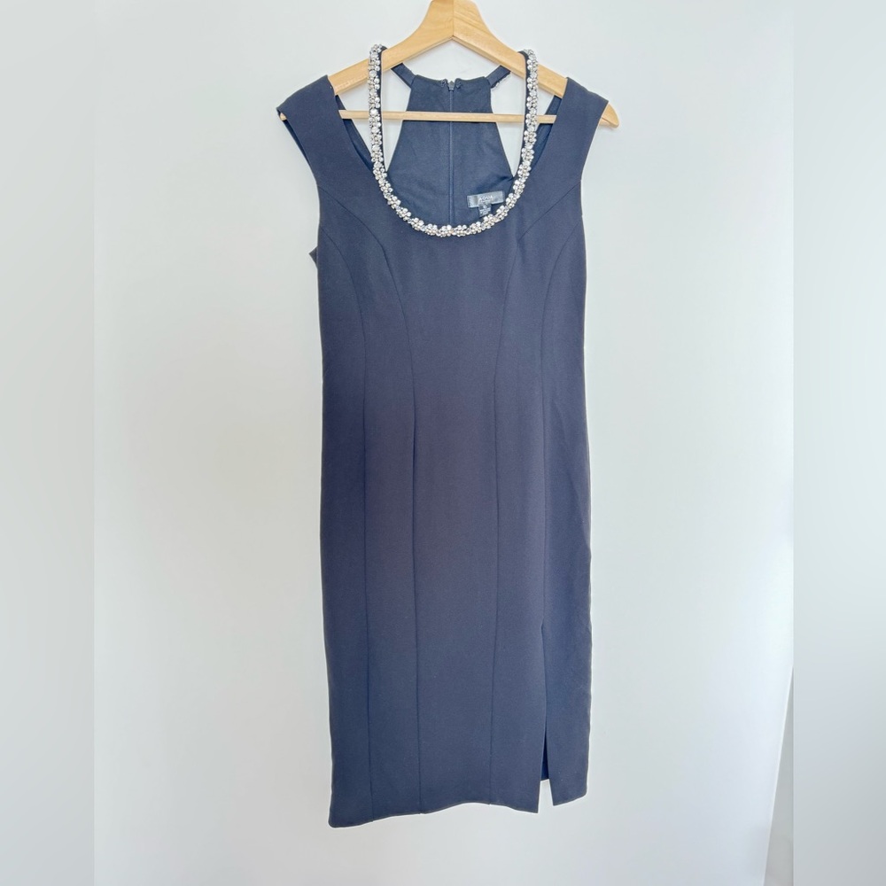 Aqua Women's Embellished Neck Sheath Dress Black Size 6 - Picture 2 of 9